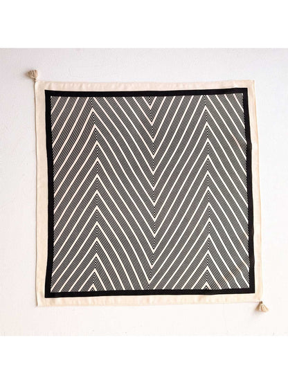 Scarvii - Geometric Line Print Tassel Square Scarf