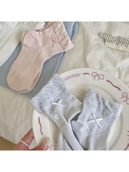Rufia - Polka Dot Bow Casual Ankle Socks