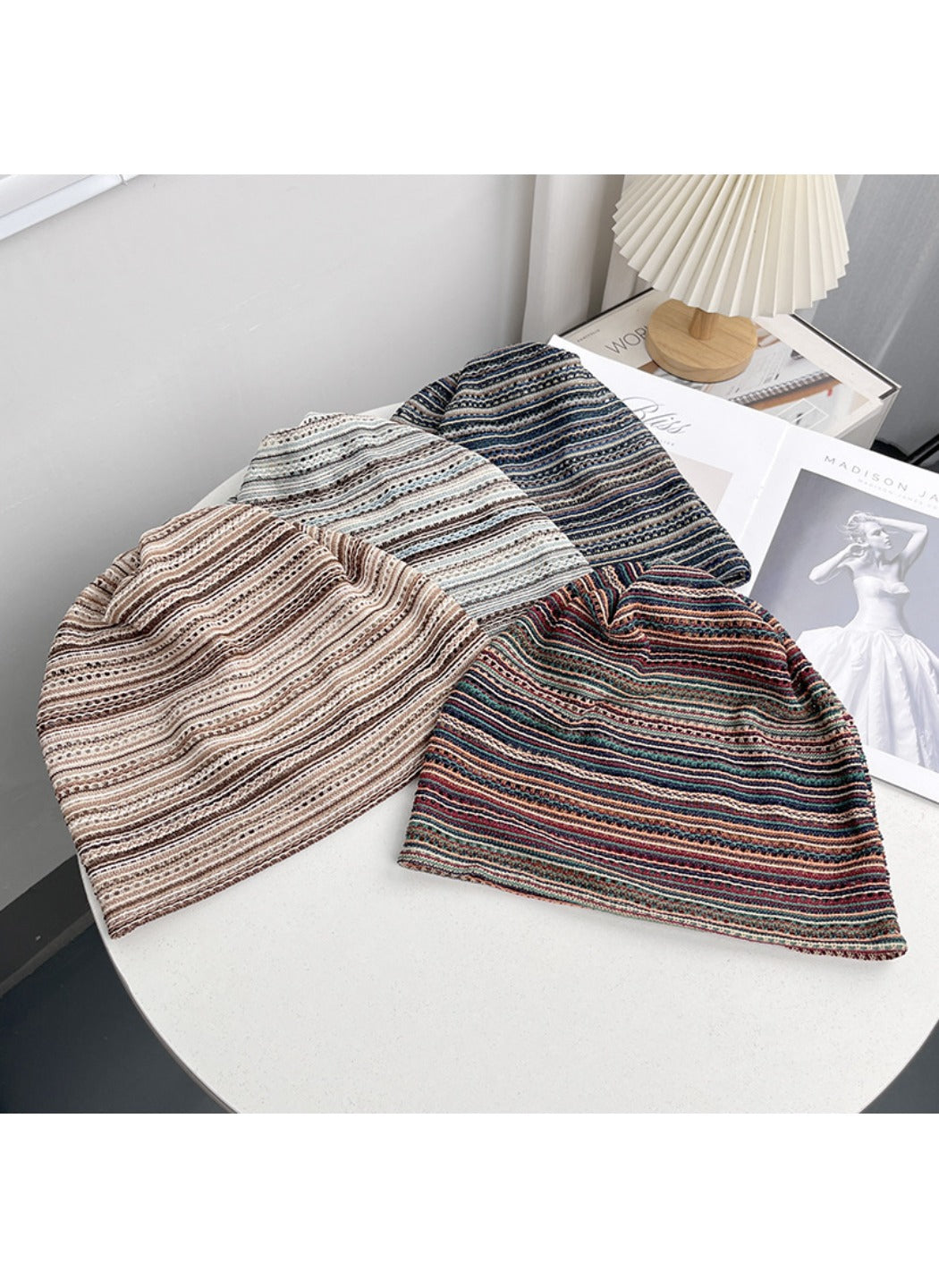Haila - Multicolor Striped Open-Knit Beanie