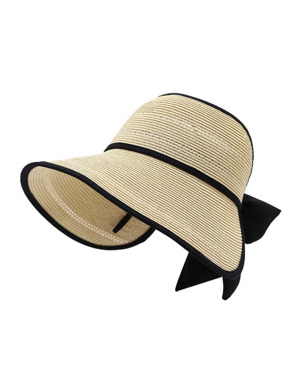 Haila - Open Top Bow Accent Wide Brim Visor Cap