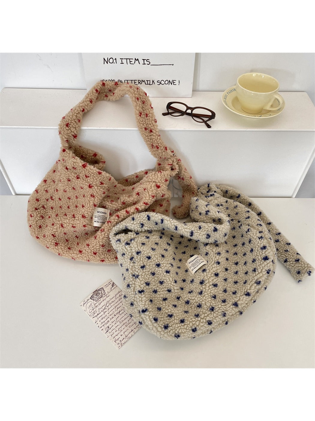 Cosbai – Plush Heart Printed Crossbody Shoulder Bag