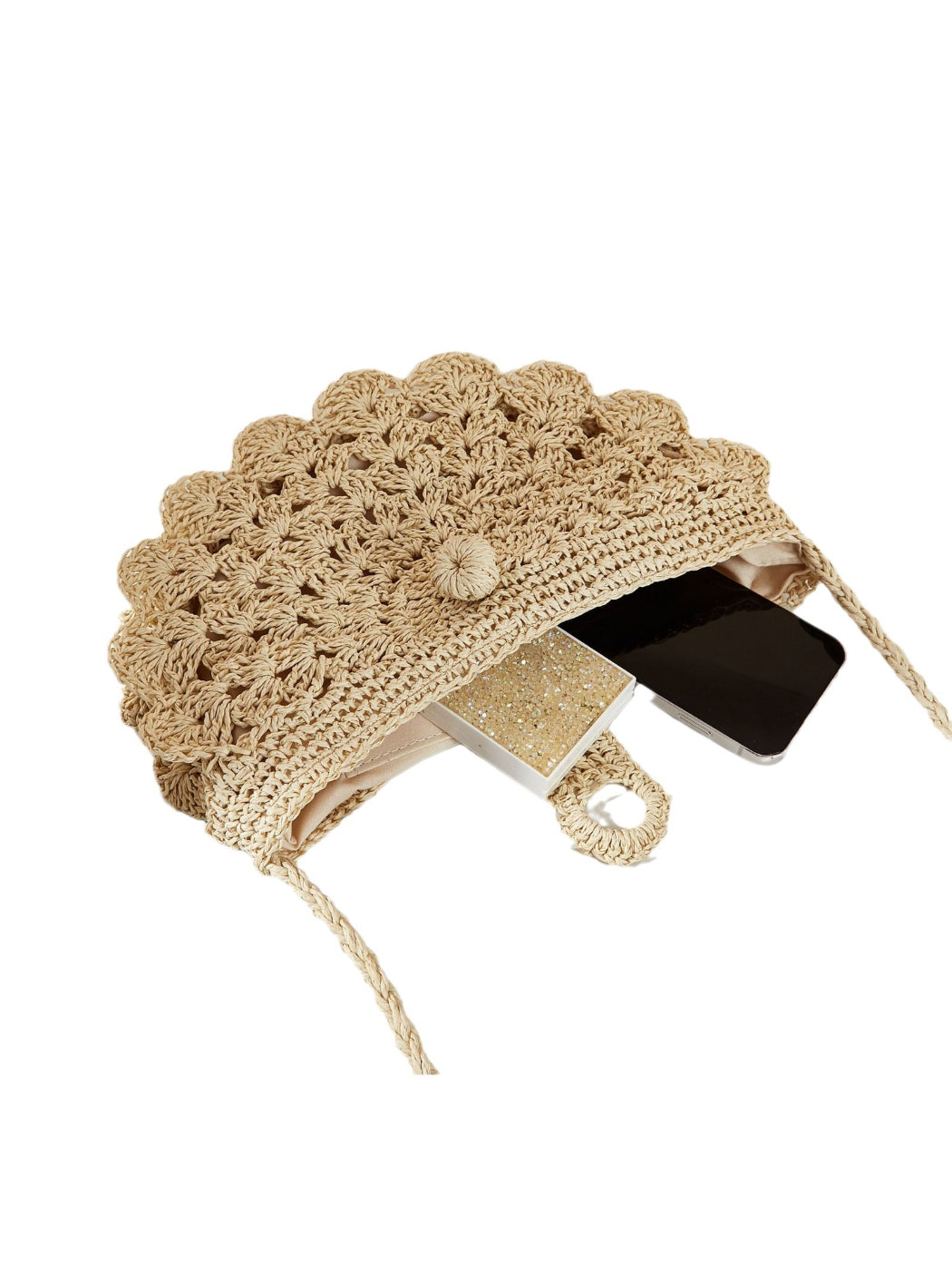 Cosbai Boho shell shape crossbody bag with strap on plain background