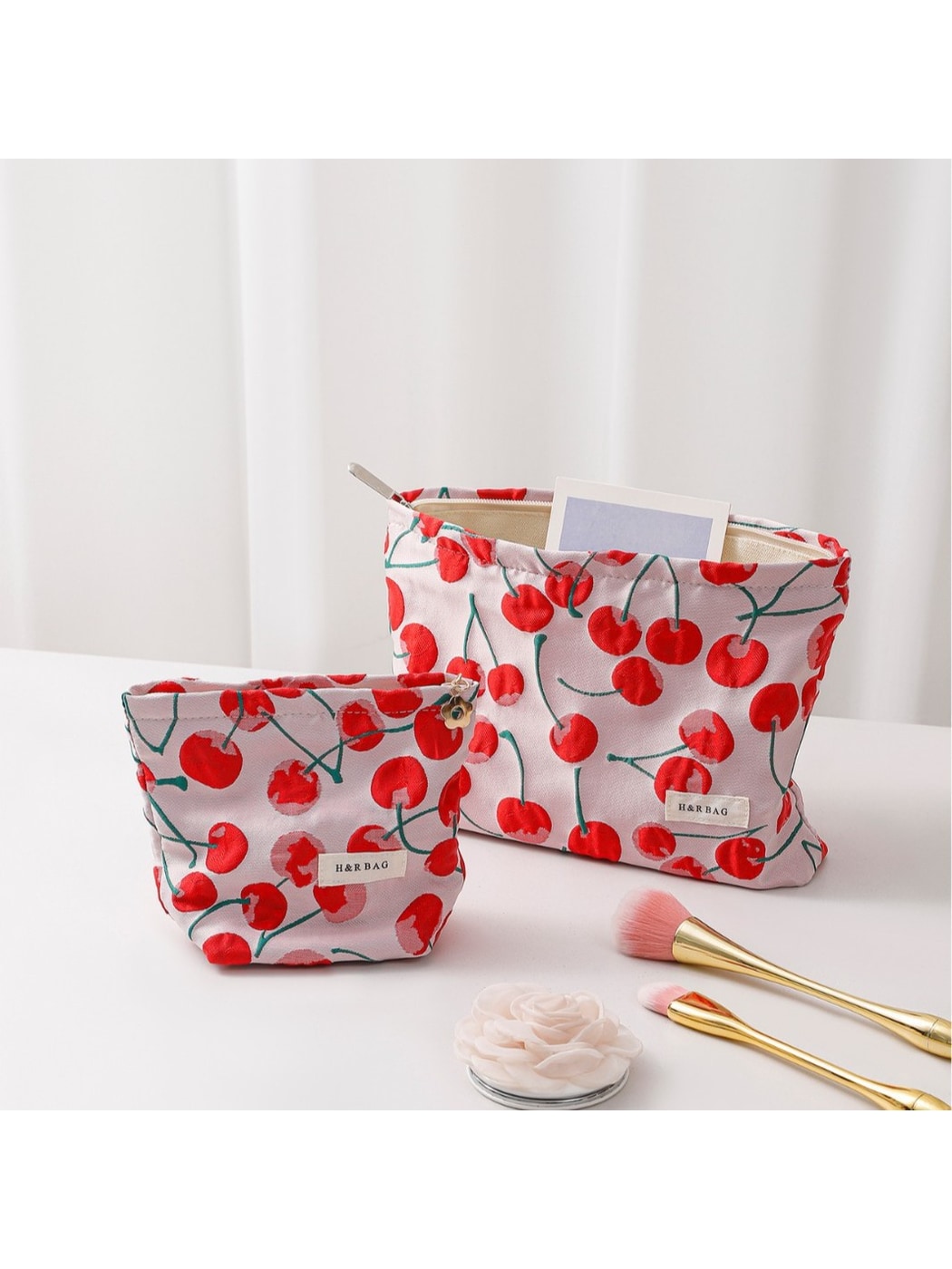 Cosbai - Red Cherry Print Handheld Makeup Bag