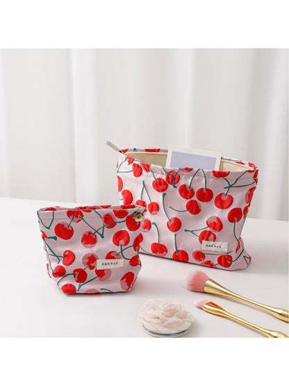 Cosbai - Red Cherry Print Handheld Makeup Bag