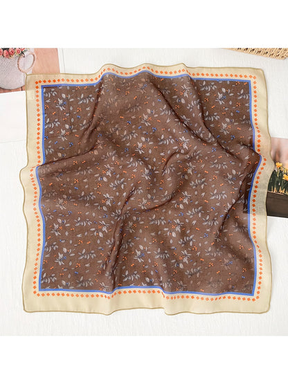 Scarvii - Botanical Print Contrast Border Square Scarf