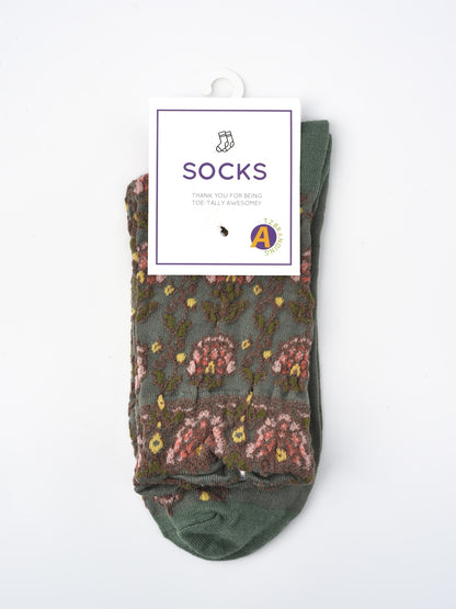 Rufia Embossed Vintage Floral Mid-Calf Socks for casual outfit styling
