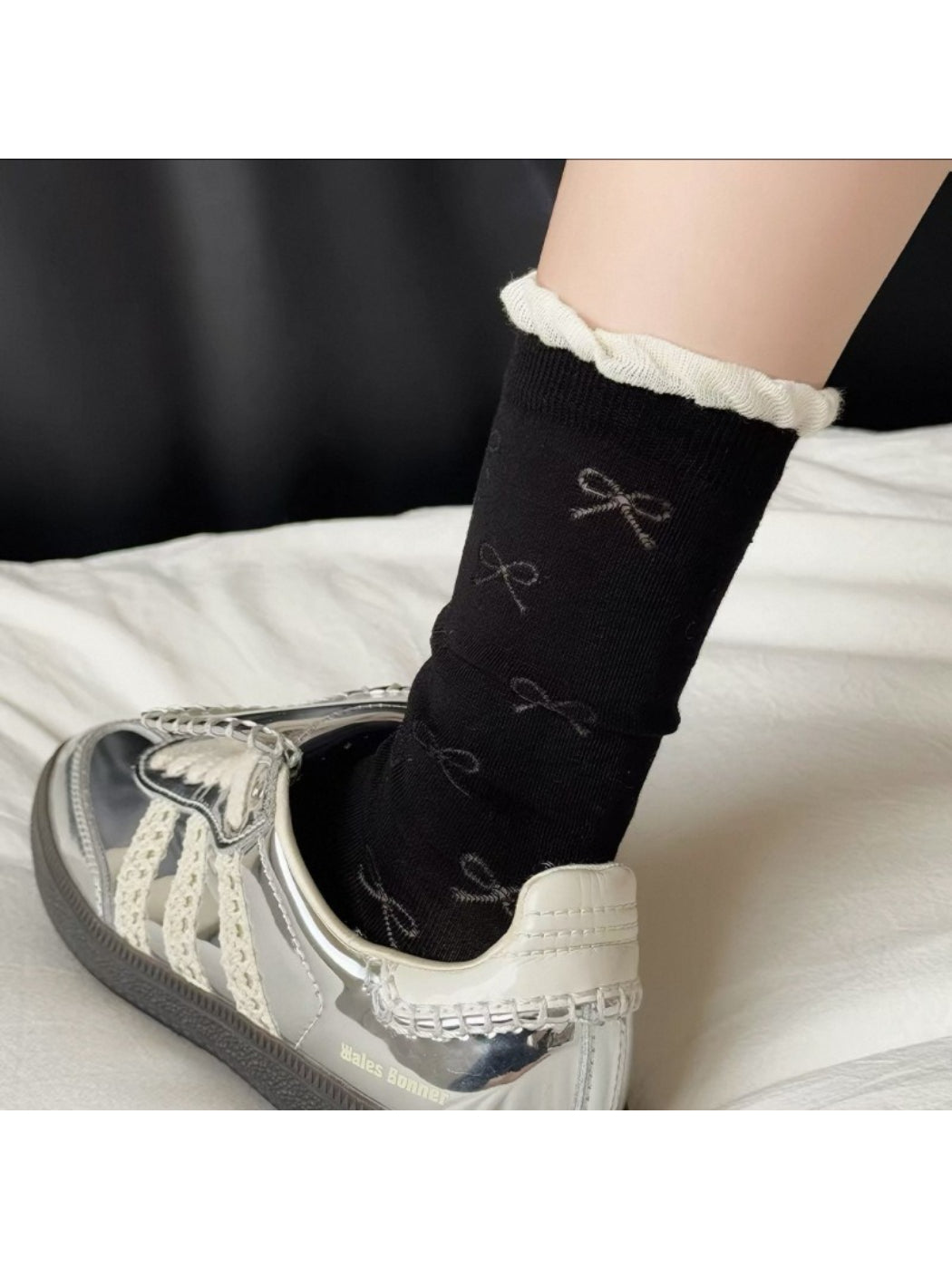 Rufia Pale Bow Everyday Socks paired with casual footwear