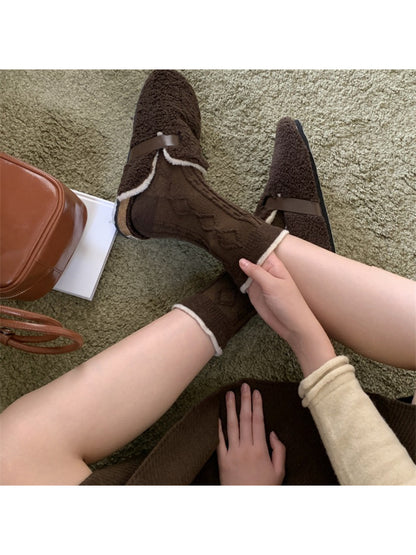 Rufia - Cable Knit Contrast Trim Casual Crew Socks product image 2