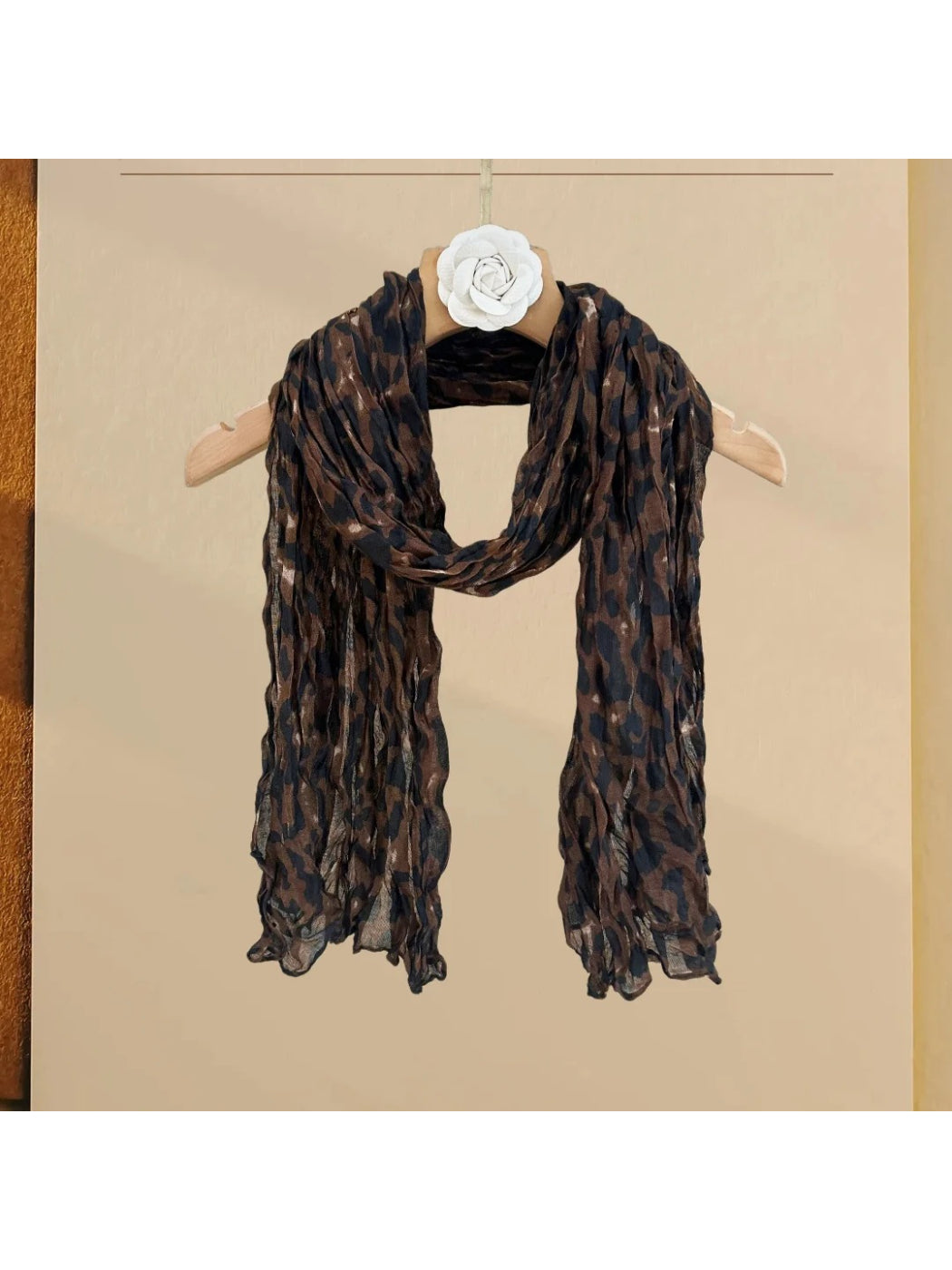 Scarvii - Crinkled Leopard Print Long Scarf