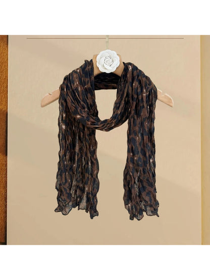 Scarvii - Crinkled Leopard Print Long Scarf