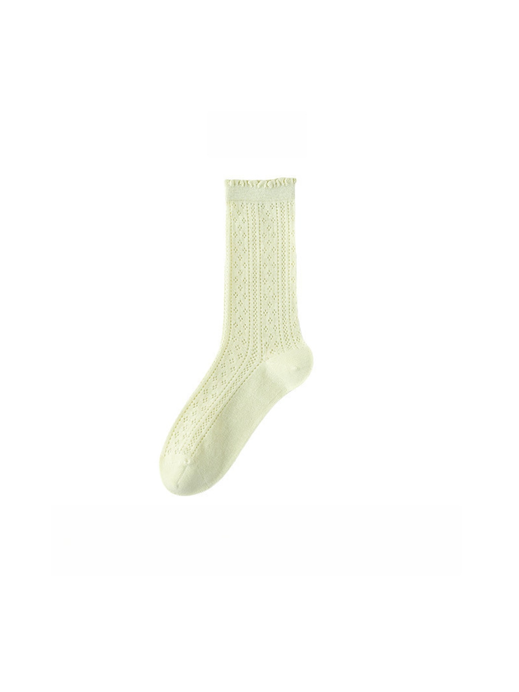 Rufia - Solid Color Ruffle Openwork Casual Crew Socks