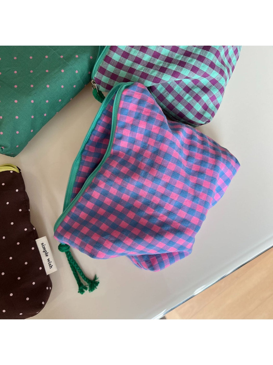 Cosbai - Polka Dot and Plaid Zip Pouch