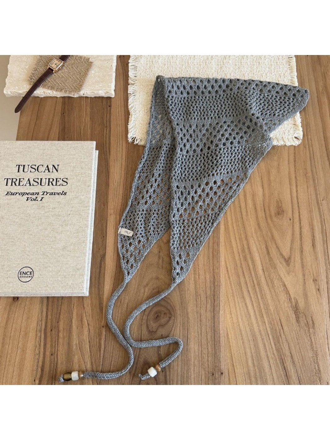 Scarvii - Solid Openwork Knit Triangle Scarf