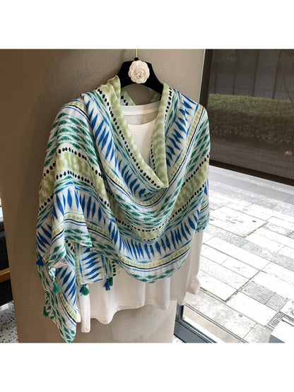 Scarvii - Printed Contrast Border Rectangular Shawl
