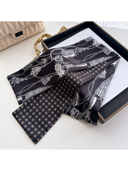 Scarvii Black White Chain Print Skinny Scarf