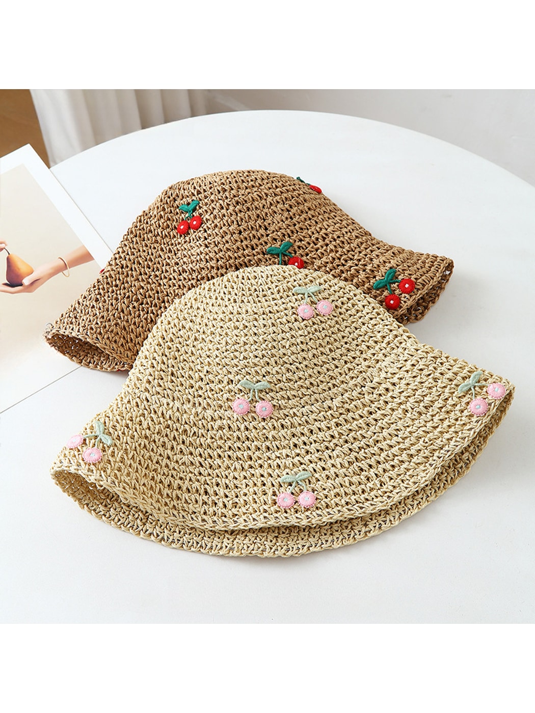 Haila - Cherry Detail Foldable Wide Brim Women's Hat