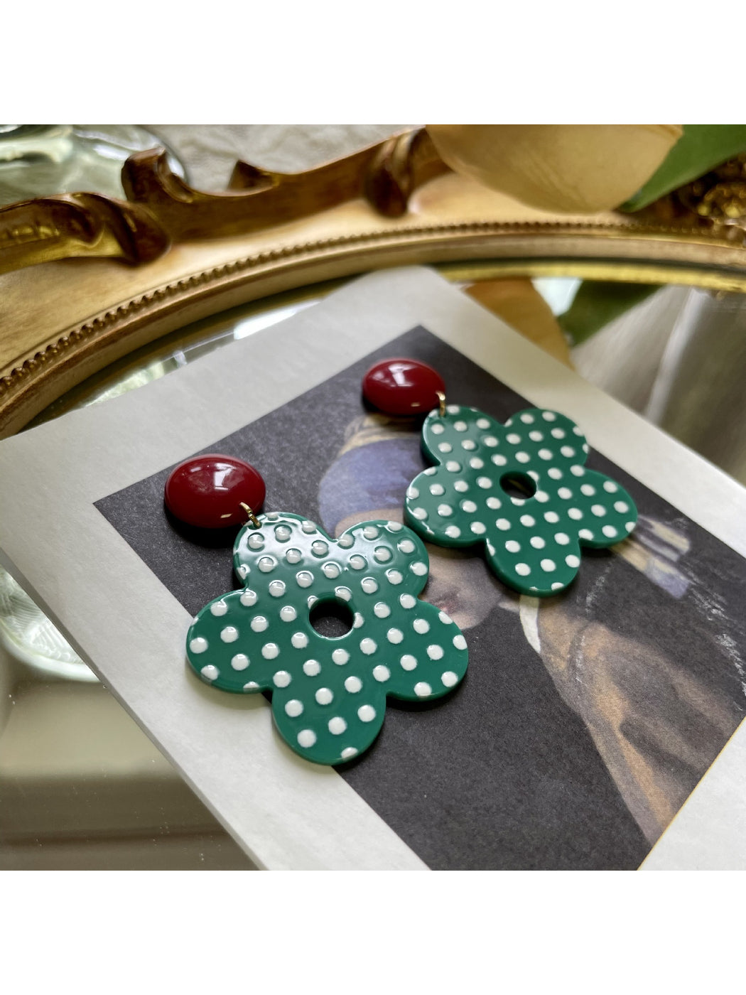 Earwish - Polka Dot Flower Drop Earrings
