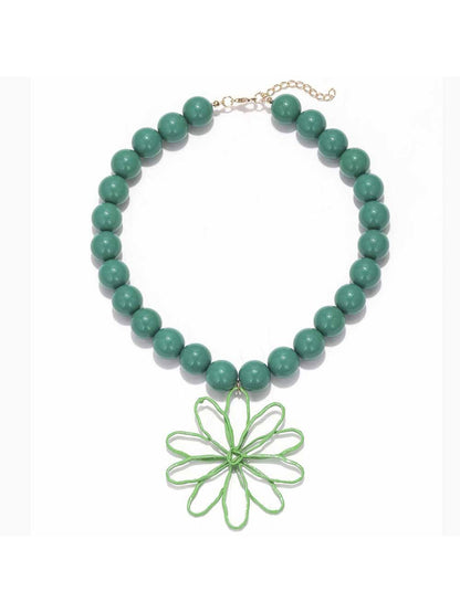 Neckit Statement Flower Pendant Beaded Necklace showing full length and flower pendant