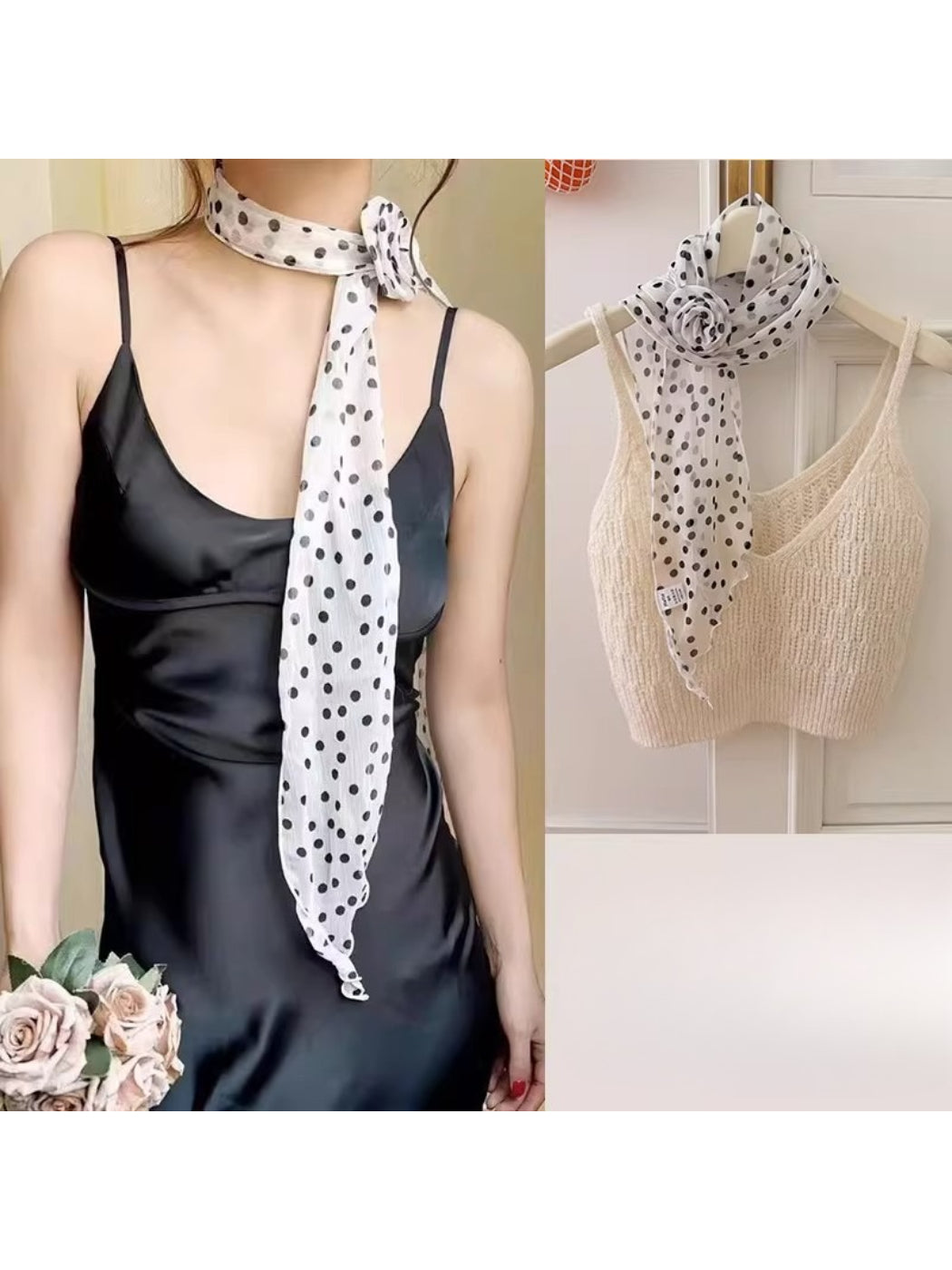 Scarvii - Elegant Sheer Polka Dot Skinny Scarf