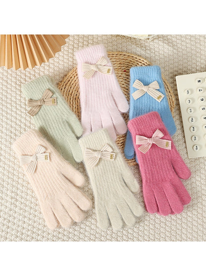 Gloving - Women's Bow Accent Fuzzy Knit Winter Gloves