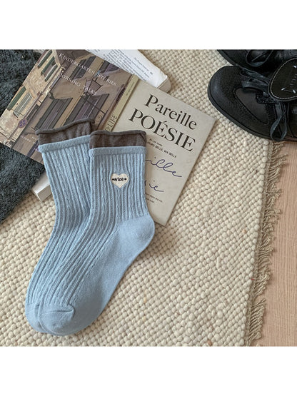 Rufia - Heart Label Ribbed Mid-Calf Crew Socks
