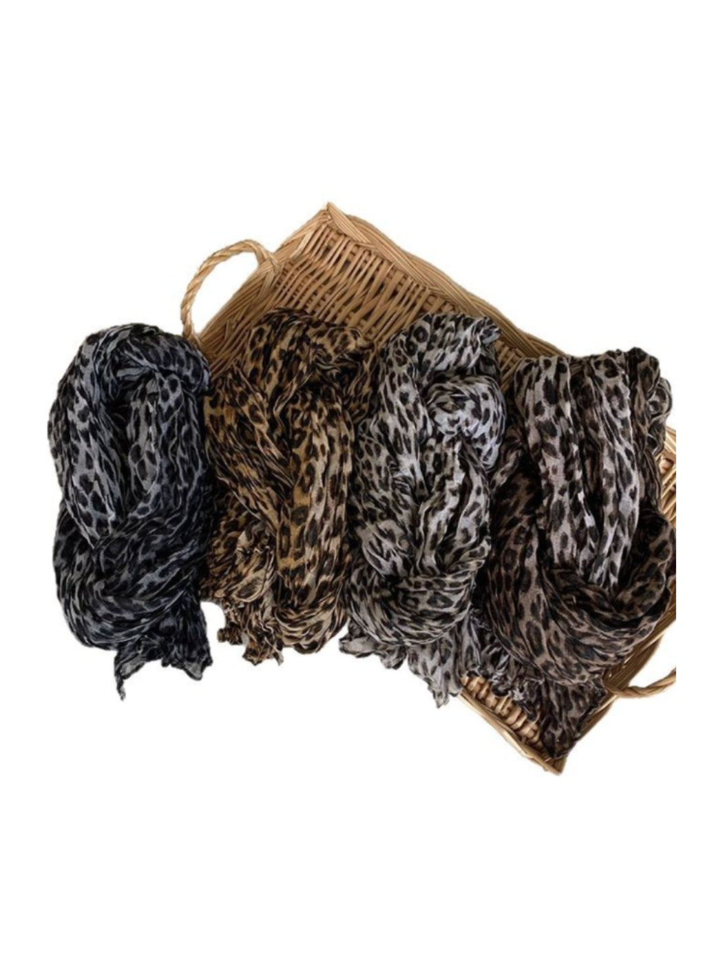 Scarvii - Crinkle Textured Scarf Shawl with Leopard Print