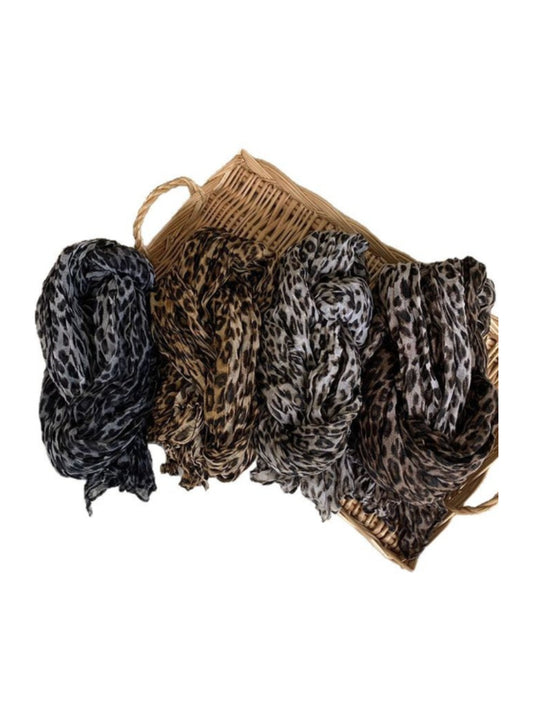 Scarvii - Crinkle Textured Scarf Shawl with Leopard Print