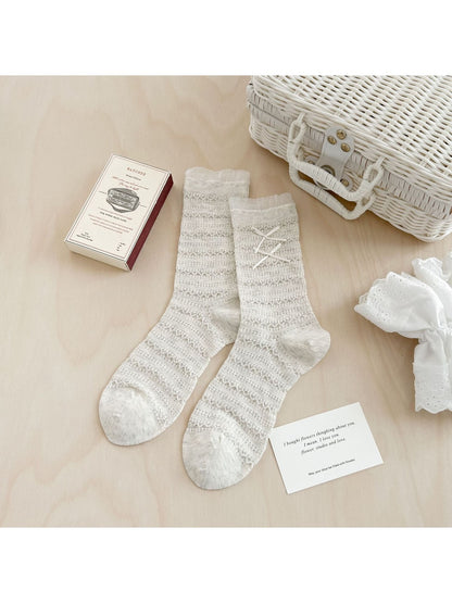 Rufia - Sweet Bow Detail Textured Women's Crew Socks