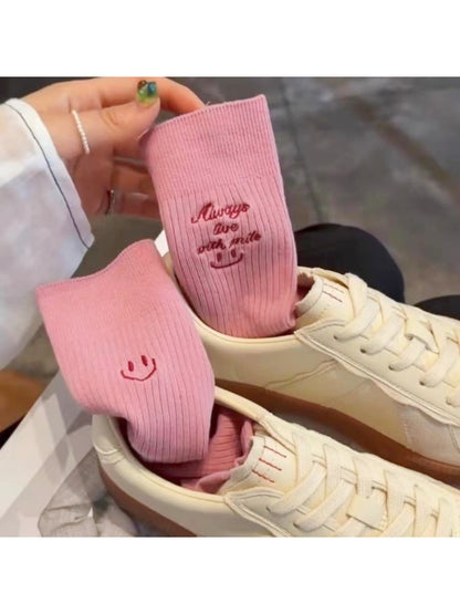 Rufia - Smiley Face Rib Knit Crew Socks