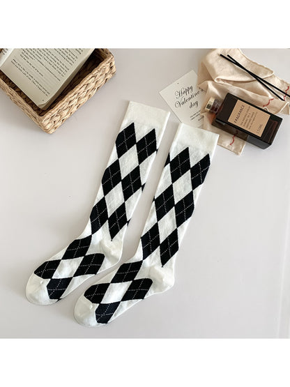 Rufia - Knee-High Socks with Diamond Patterns
