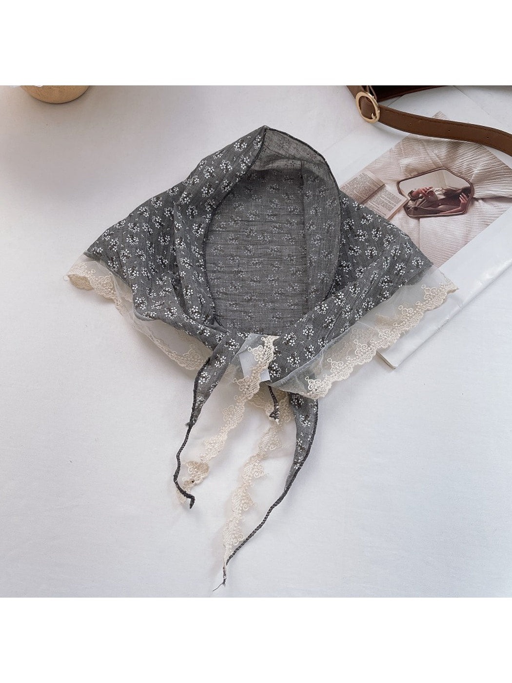 Scarvii - Floral Lace Edge Decorative Triangle Bandana Scarf