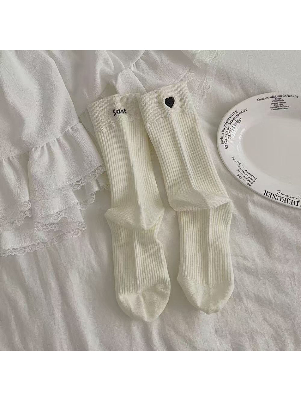 Rufia - Soft Rib Heart Detail Crew Socks
