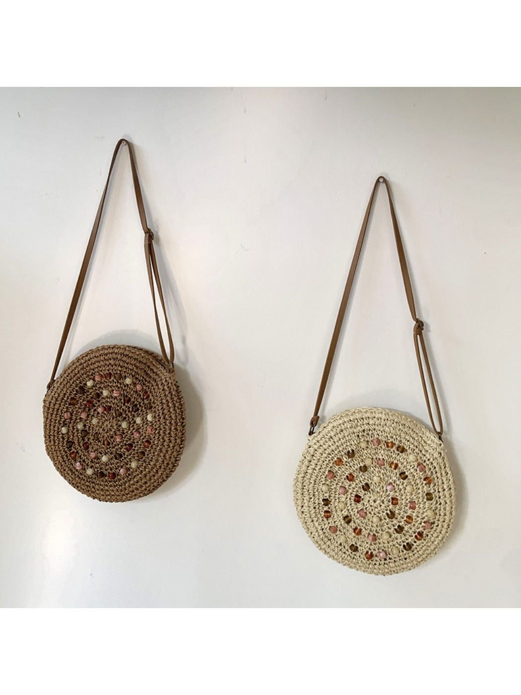 Cosbai - Round Woven Straw Crossbody Bag