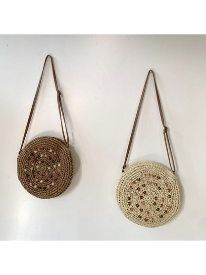 Cosbai - Round Woven Straw Crossbody Bag