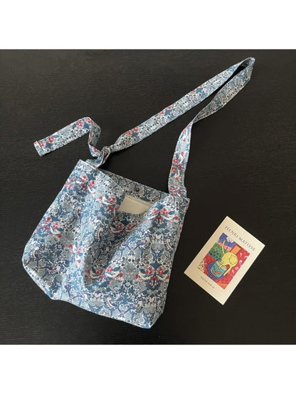 Cosbai Wildflower Print Shoulder Bag open showing interior lining and storage space