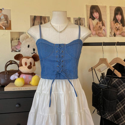 Vesty - Denim Bustier Adjustable Top - Classic & Casual