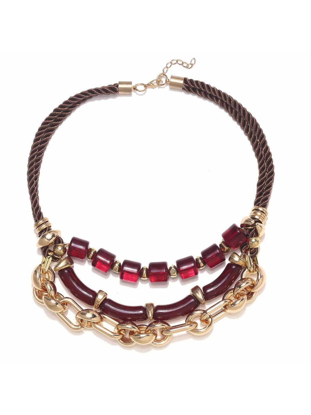 Neckit layered chain necklace with red beads shown against a neutral backdrop