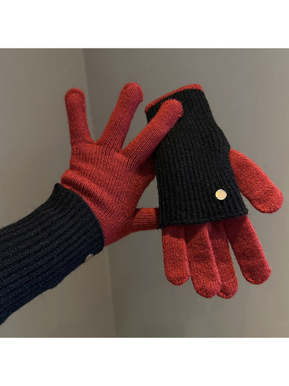 Gloving - Colorblock Ribbed Knit Winter Gloves