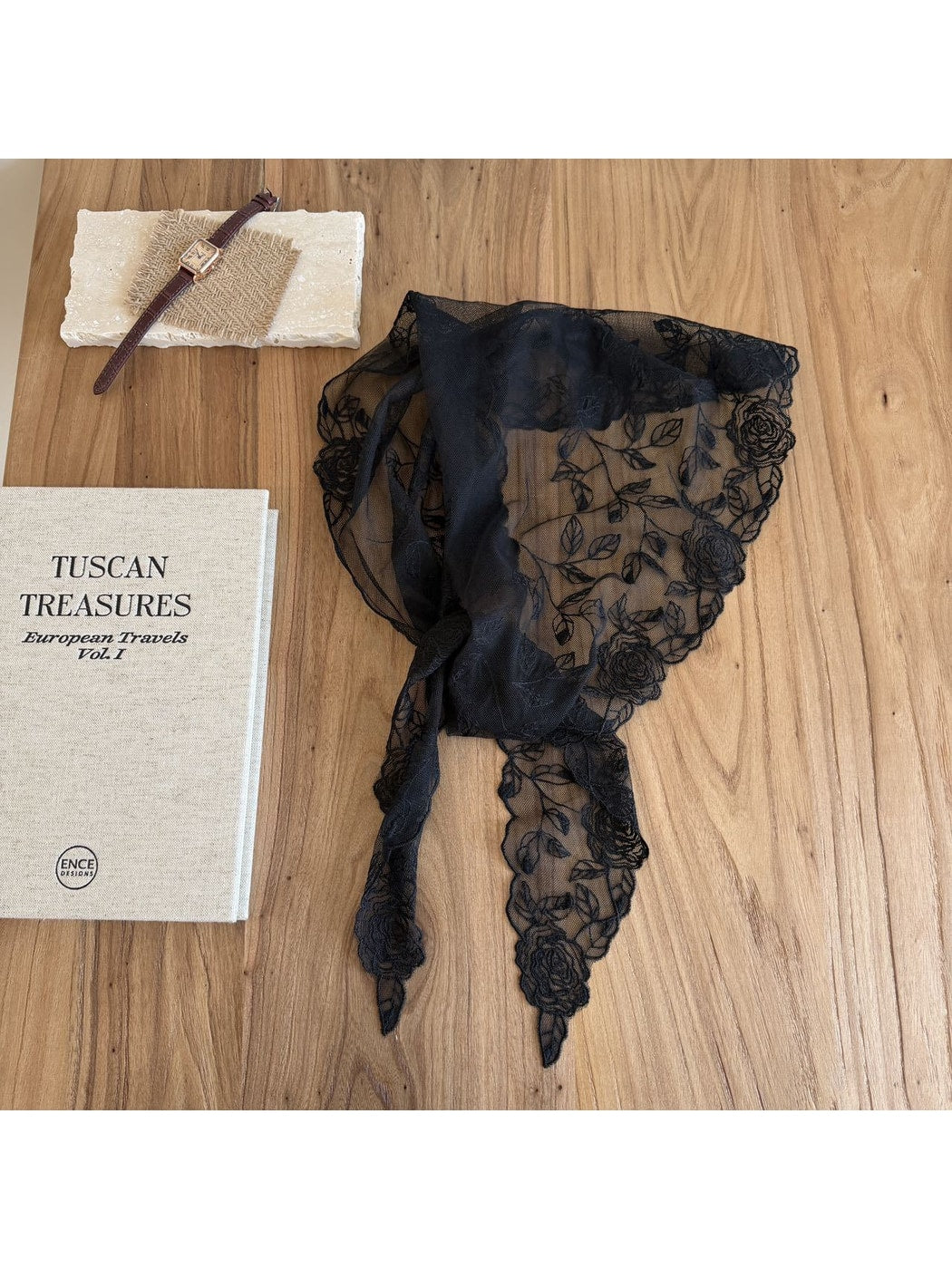 Scarvii - Rose Floral Lace Triangle Scarf