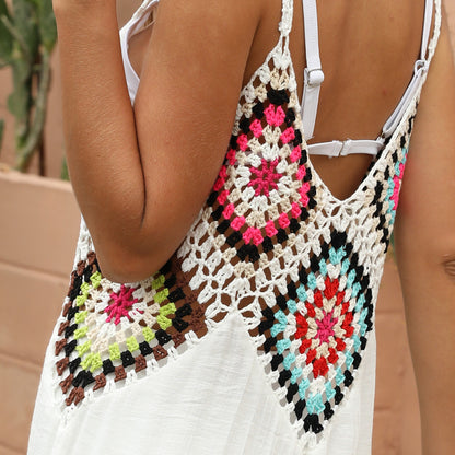 Mixed Color Crocheted Patchwork Camisole Dress
