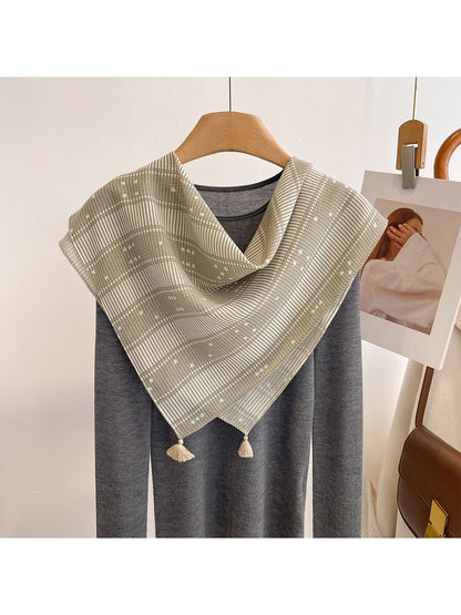 Scarvii - Fine Striped Polka Dot Print Square Scarf