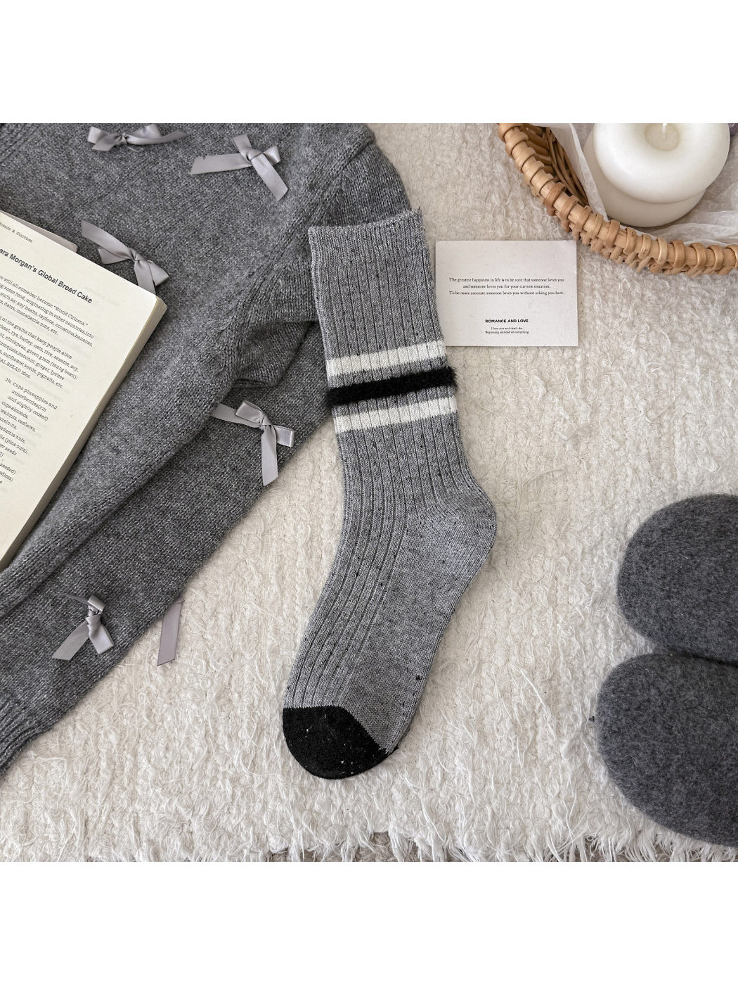 Rufia - Cozy Striped Ribbed Crew Socks