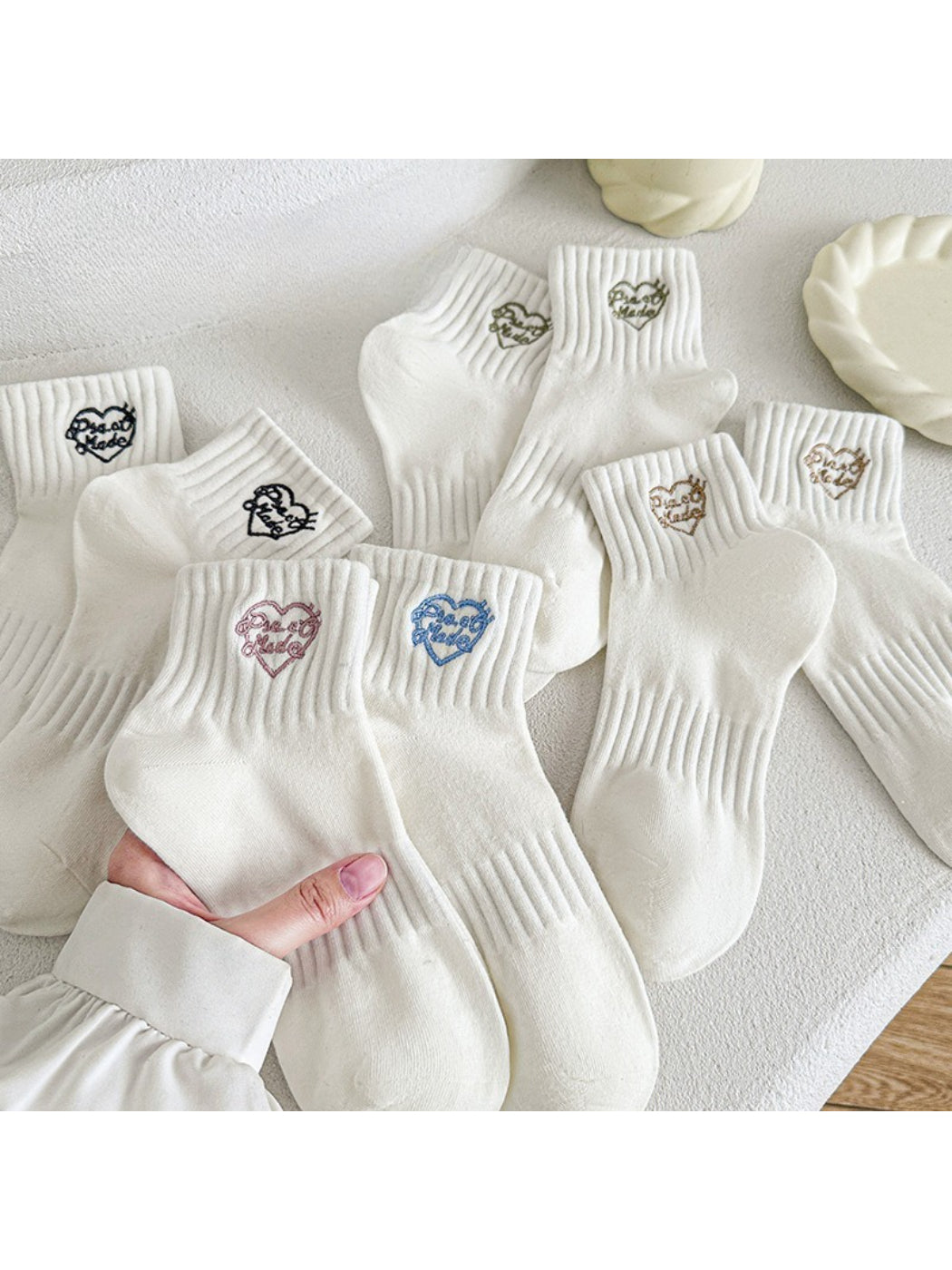 Rufia - Heart Embroidery Ribbed Crew Socks product image 1