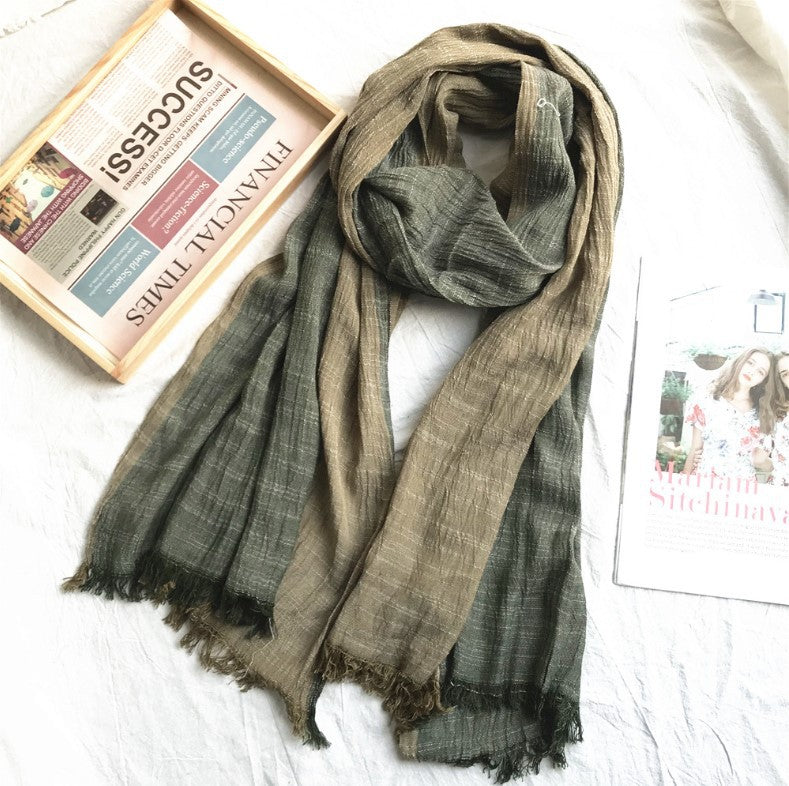 Scarvii - Vintage Contrast Style Cotton Long Scarf