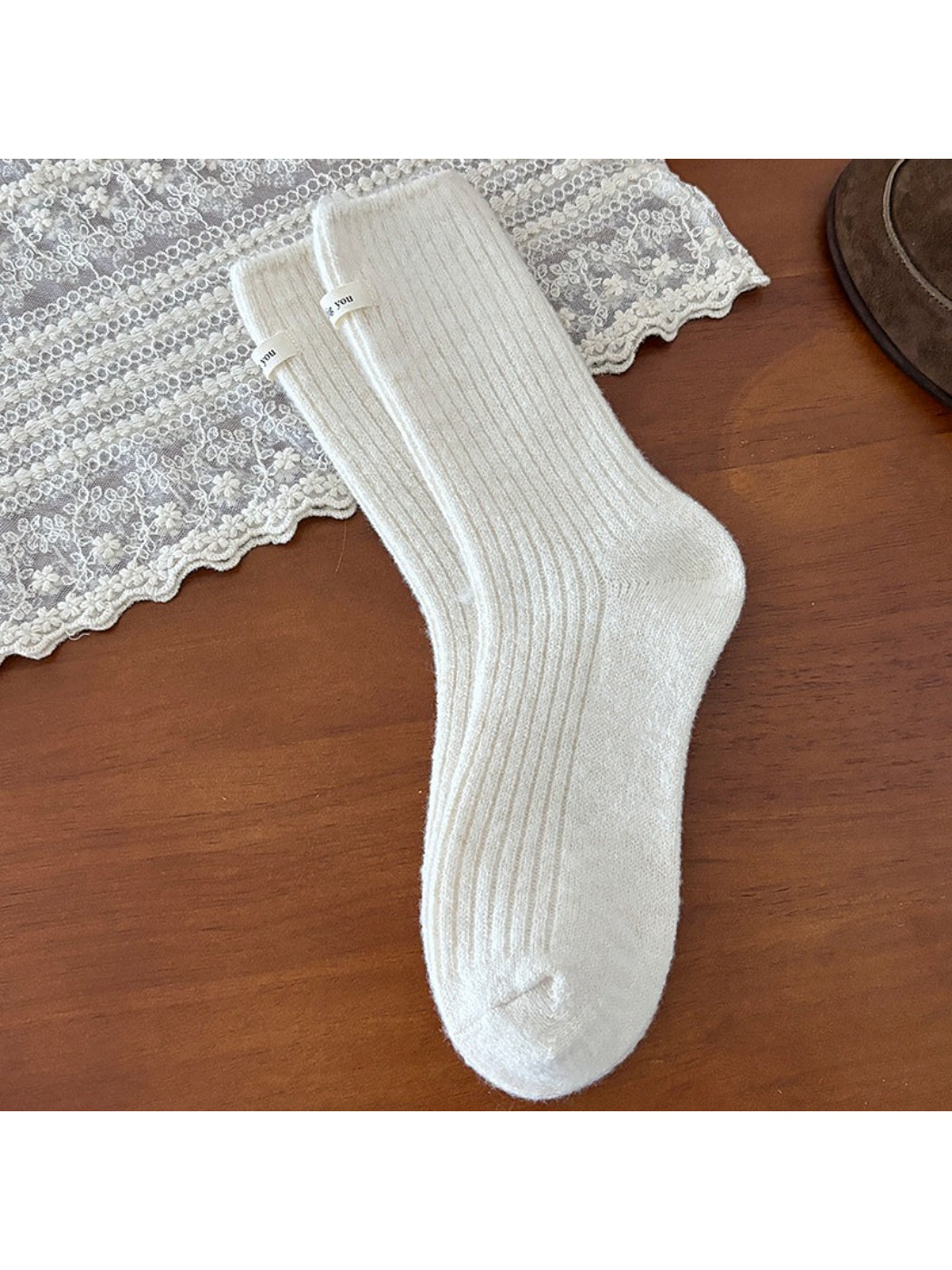Rufia - Cozy Solid Rib Knit Crew Socks