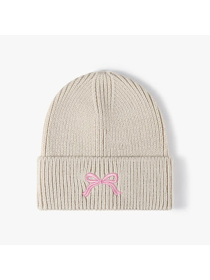 Haila - Bow Embroidered Cuffed Knit Beanie