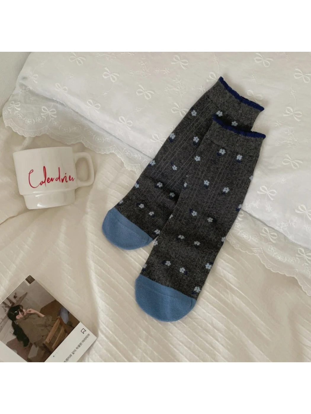 Rufia - Contrasting Toe Color Crew Socks