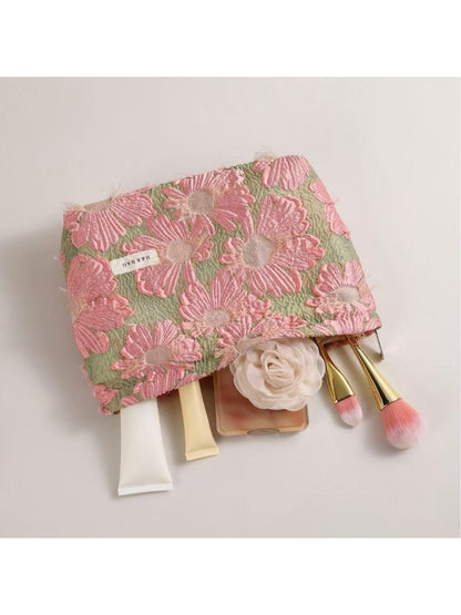 Cosbai - Floral Cosmetic Pouch with Textured Flower Bag