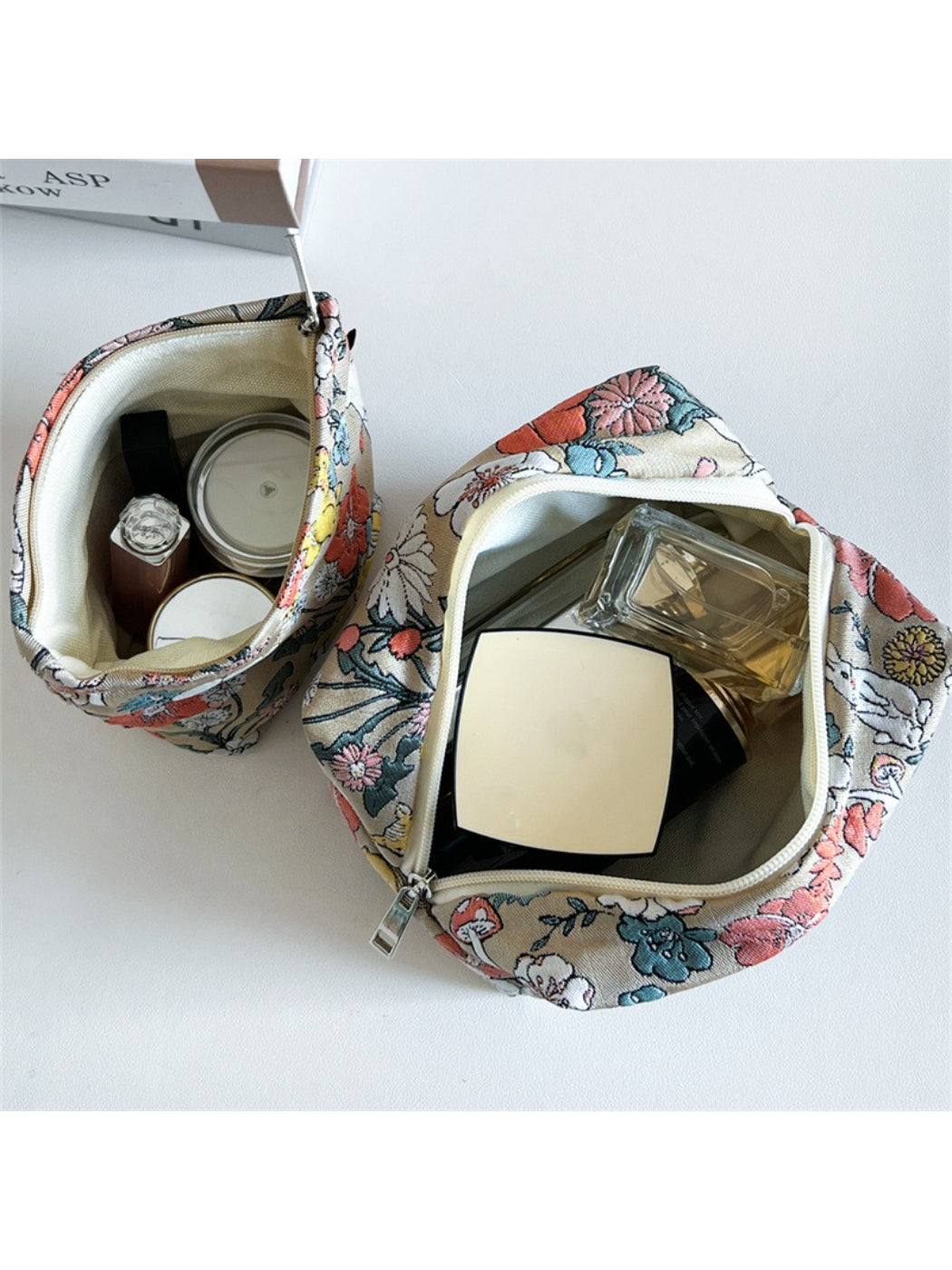 Cosbai Floral Bunny Makeup Pouch photographed against a plain background showing full design