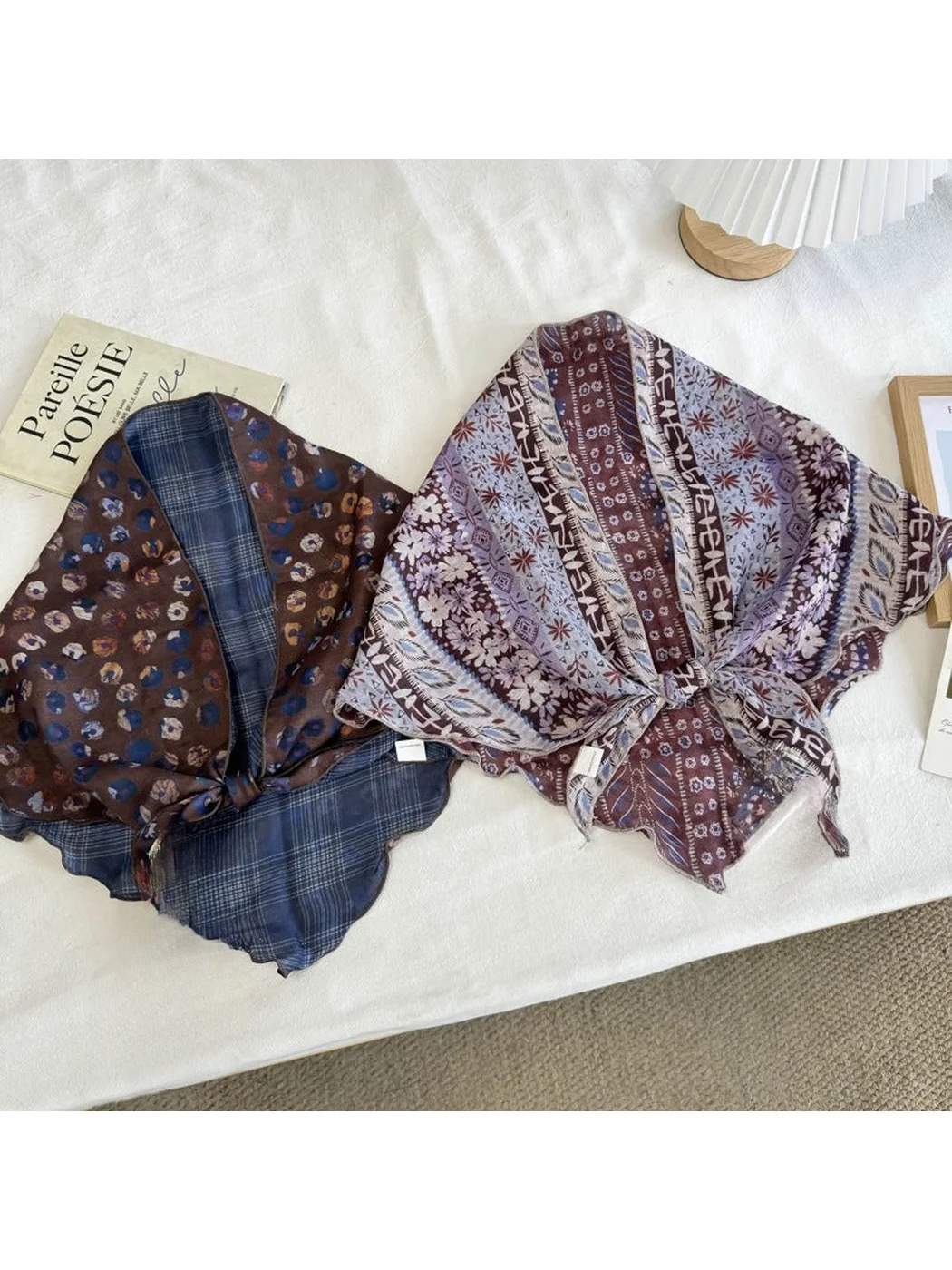 Scarvii - Floral Wavy Stitched-Edge Scarf
